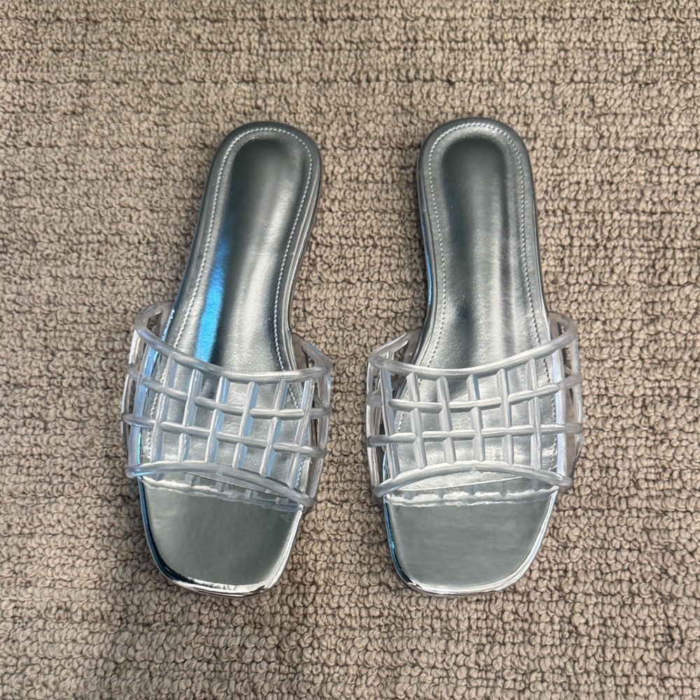 Silver Metallic Jelly Slides